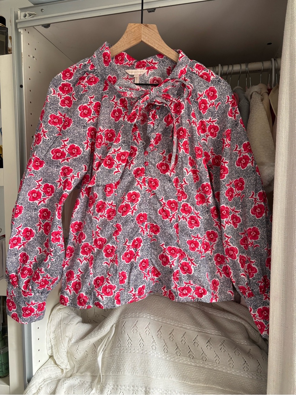 Rebecca Taylor Red Floral Tie-Neck Blouse